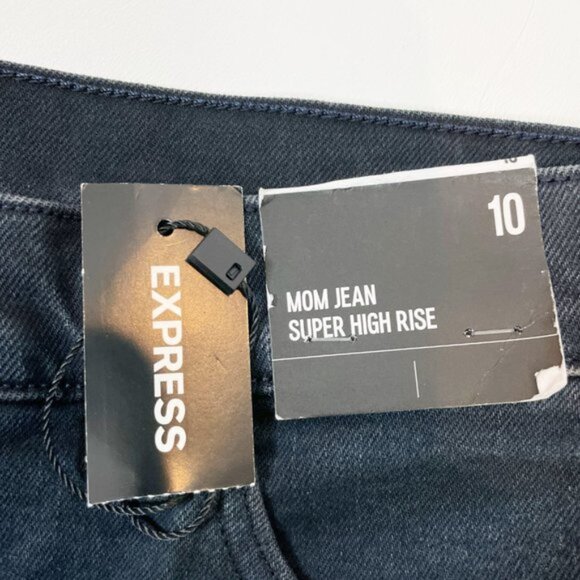 Express Jeans 10 Black Denim Floral Embroidered Mom Jean Super High Rise - Picture 5 of 11